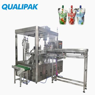 China Food Qualipak Spout Automatic Pouch Filling and Capping Machine for Bag Water Milk Oil Beverage Paste Cream Packing Liquid Honey for sale