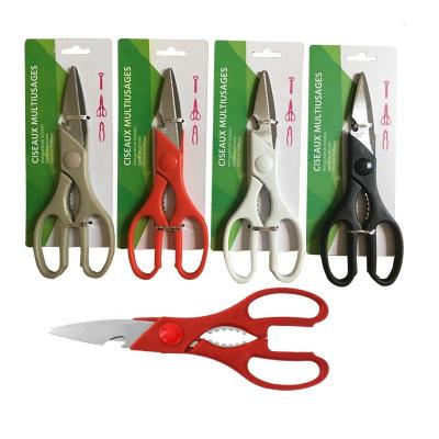 China Embroidery Heavy Duty Universal Kitchen Shears Stainless Steel Colored Plastic Handles 8 Inch Household Scissors With Bottle Opener for sale