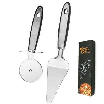 China Viable Pizza Kit Kitchen Gadgets Stainless Steel Round Shape Pizza Wheels Cutters Pizza Knife Shovel Set For Cake Bread Pie Cutting for sale