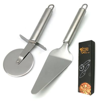 China Amazon Selling 2pcs Hot Viable Stainless Steel Pizza Cutter Wheel Sharp Pizza Server Set for Pizza, Pies, Dough Cookies and Waffles for sale