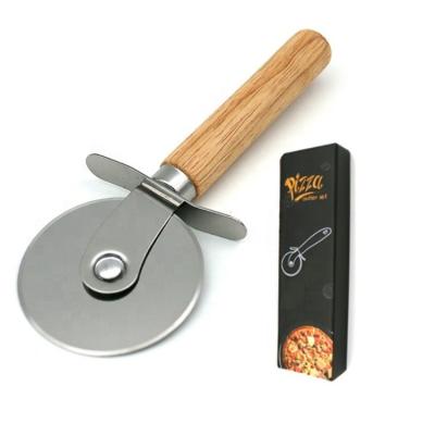 China Sustainable Quality Sharp Pizza Wheel Slicer Stainless Steel Pizza Cutter With Wooden Handle for sale