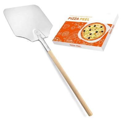 China Sustainable Premium Extra Wide Blade Rotating Detachable Beech Handle Aluminum Pizza Skin For Baking, Homemade Pizza And Bread for sale