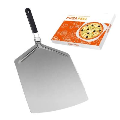 China Durable 13Inch TPR Folding Handle Stainless Steel Pizza Shovel Extra Wide Transfer Pizza Paddle for sale