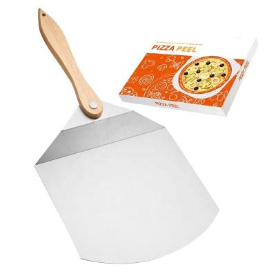 China Multi-Functional Baking Sustainable Foldable Wooden Handle Pizza Shovel Cake Shovel Transfer Stainless Steel Pizza Shovel for sale