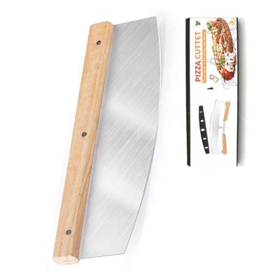 China Sustainable Pastry Tools Sharp&Durable Premium Sliced ​​Pizza Knife Stainless Steel Pizza Rocker Cutter With Comfort Grip Wood Handle for sale