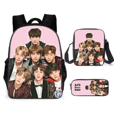 China Kpop waterproof surrounding sports and leisure lace up Bt21 canvas chain school bags children kids backpacks B t s school bags for sale