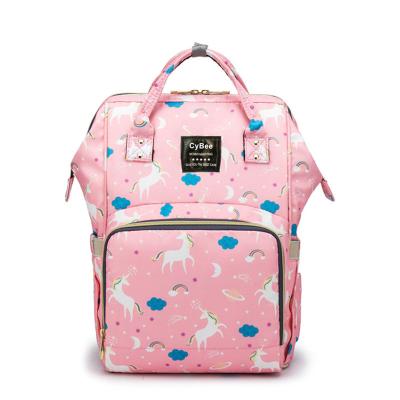 China Luxury Unicorn Print Baby Bottle Backpack Cloth Diaper Bag Backpack Waterproof Nylon Diaper Bag for sale