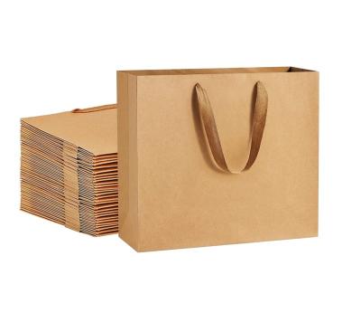 China Handmade Gift Bags Heavy Duty Brown Kraft Paper Gift Bags With Handles Soft Fabric For Gift Shopping Goods Wedding Party for sale