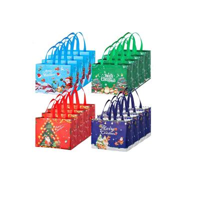 China Reusable Christmas Recyclable Tote Bags With Nonwoven Handles Reusable Christmas Treat Great For Christmas Party for sale