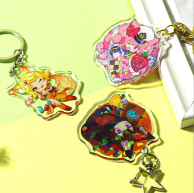 China Advertising Laser Cut Clear Hologram Plastic Hologram Custom Acrylic Charm Glitter Key Chain for sale