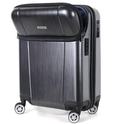 China Spinner Top Open Wheels Design Travel Luggage Trolley Unique Open Suitcase With USB Port Briefcase Travel Filling Cabin for sale