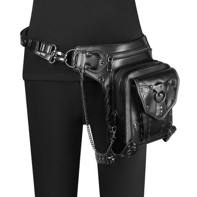 China Women's Fashion Shoulder Messenger Bag Waist Pack Steampunk Ladies Leg Bag Steampunk Water Proof Texture Rivet Gothic Chain Bag Locomotive Messenger Bag for sale