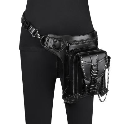 China Fashion Women Cool Drop Shoulder Bag Steampunk Water Proof Leg Bag Vintage Rivet Gothic PU Tactical Bag Fanny Waist Bolso for sale