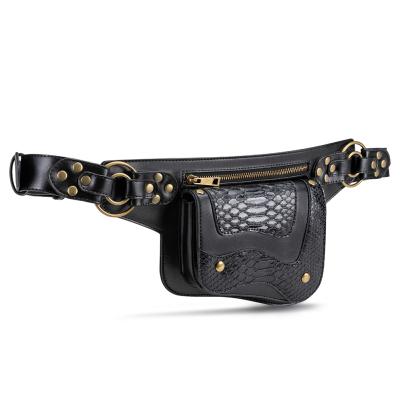 China Diary Employed Snakeskin Pattern Rivet PU Trunk Bag Fashion Waist Bolso Leather Bag Messenger Bags Ladies Fanny Pack Cool Women Gothic Punk for sale