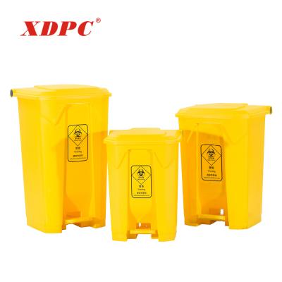 China XDPC Viable Hospital Yellow Waste Bins 100 Liter Bio Plastic Bin Pedal Waste Bin Medical Trash Can for sale