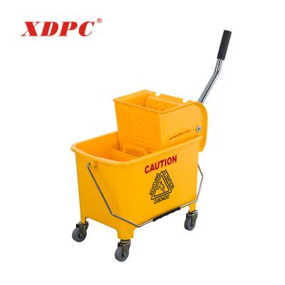 China Viable yellow-orange plastic hospital cleaning side press broom wringer handle bucket cart with 4 wheels for sale