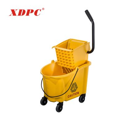 China Sustainable Commercial Hospital Basket Trolley Wringer Mop Bucket Plastic Double Cleaning Trolley With Wheels for sale