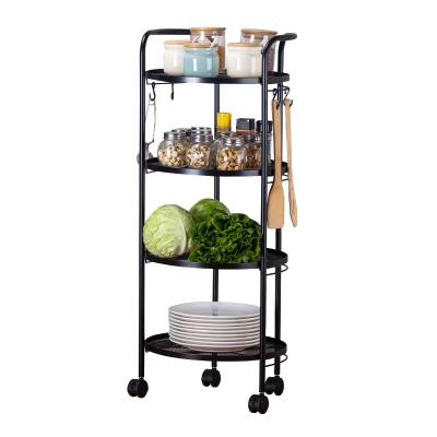 China Kitchen Furntiure Floor Household Storage Rack Multi-Layer Movable Round Metal Rolling Cart Kitchen Storage Baskets for sale