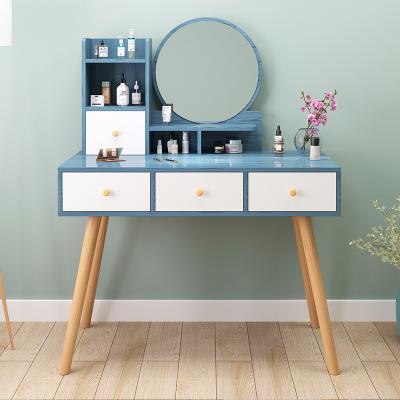 China Modern Minimalist Adjustable Bedroom Dressing Table Makeup Table LED Light Mirror With Storage Drawer for sale