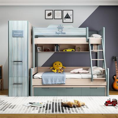 China Modern Single Double Bed American Rubber Wooden Kids Bed Bunk Bed With Storage Cabinet for sale