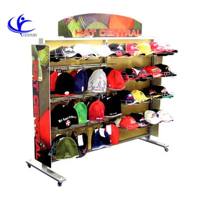 China Supermarket Shoe Rack Supermarket Floor 2 Hat Metal Wire Side Snack Display Rack With Wheels Shoe Rack Display Stand for sale