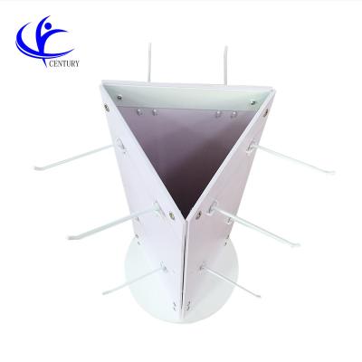 China Custom Rotating Exhibition Rack Three Side Counter With Hooks For Poster Card Gift Card Business Card Display Stand for sale