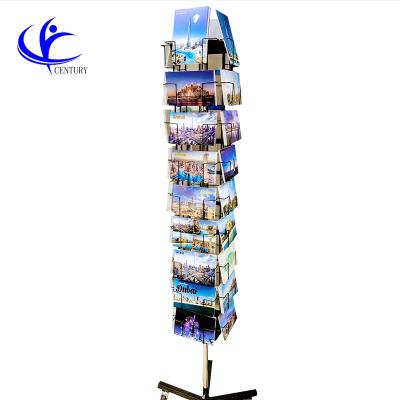 China Custom Rotating Single Wooden Magazine Rack Magazine Rack Metal Gift Voucher Display Shelf Bookcase Exhibition Wooden Magazine Rack for sale