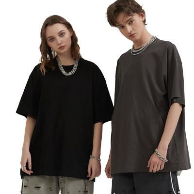 China Wholesale Plain Heavy Plain Anti-Wrinkle Drop Shoulder Dark O Neck Cotton Material T-Shirt for sale