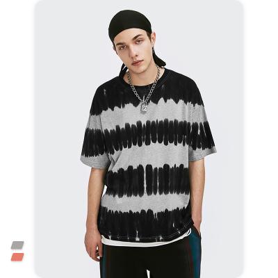 China Anti-Wrinkle High Street Personality Wave Stripe Men's T-shirt Cotton Hip Hop T-shirts Cotton Hip Hop T Shirts Oversized Tie Dye T-Shirt for sale