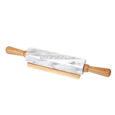 China Durable White Marble Rolling Pin Dough Rolling Pin Dough Roller With Deluxe Wooden Handles And Cradle for sale