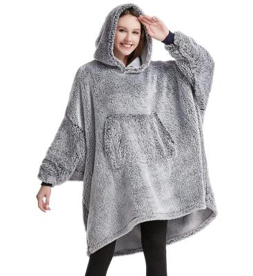 China Anti-Static 100% polyester Wearable Hoodie Flannel Sherpa Fleece TV Blanket for sale