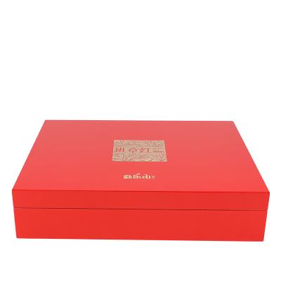 China Handmade Chinese red high grade light painting wooden tea box with hand gift packing box for sale