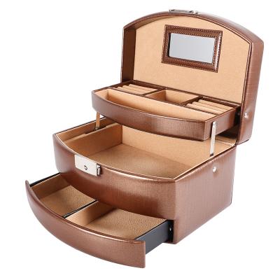 China Eco-friendly process brand new pure handmade material PU jewelry storage display box brown folding jewelry box for sale