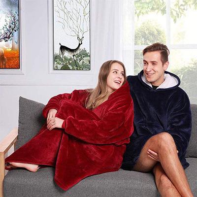 China Customized flannel sherpa blanket hoodie by textile china waterproof home oversized hooded wearable sweatshirt for sale