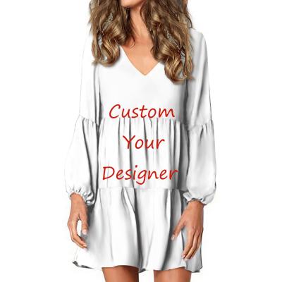 China Wholesale Anti-Static Casual Women Dresses Custom Unique Designer Ladies Plus Size Dresses New Elegant V-Neck Girls Long Sleeve Dress for sale