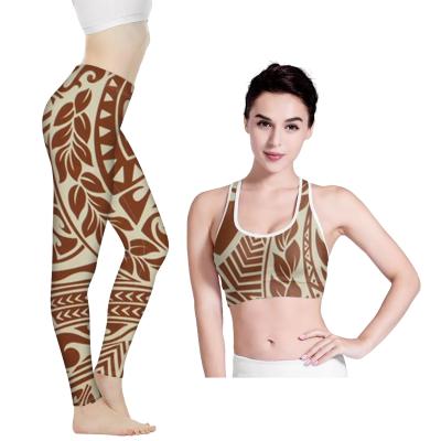 China Polynesia Brown Floral Design Breathable Yoga Set Fitness Women's Activewear Plus Size 2 Piece Yoga Set Seamless Yoga Suit Wear for sale