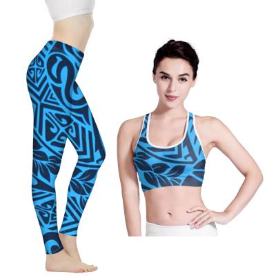 China Polynesia Breathable Blue Tribal Design Active Wear Women Yoga Plus Size 2PCS Set Yoga Suit Sport Wear Yoga Suit Seamless Wear for sale