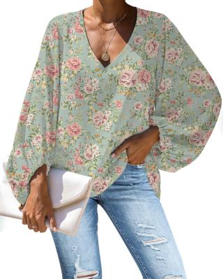 China 2021 New Fashion Chiffon Women's Floral Chiffon Blouse Shirt Women Long Sleeve Korean Women's Breathable Floral Tops for sale