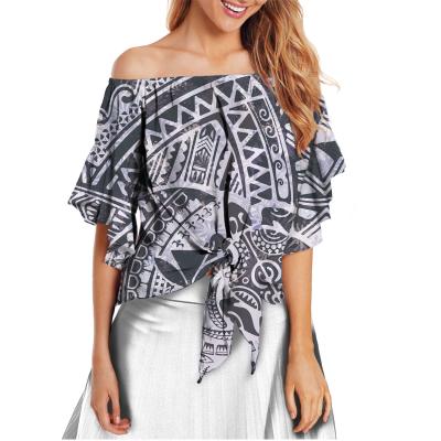 China Anti-pilling New Polynesia Design Black Tribal Women Plus Size Chiffon Ladies Blouses And Shirts Plus Size Ladies Blouses Summer for sale