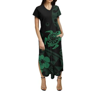 China Dropshipping Breathable Polynesian Tribal Design Dresses Casual Sleeve Beautiful Maxi Dress Ladies Cheap Women Summer Short Maxi Dresses for sale