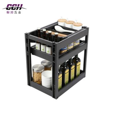 China Sustainable Aluminum Drawer Basket Condiment Storage Basket Sideboard Sliding Pull Basket for sale