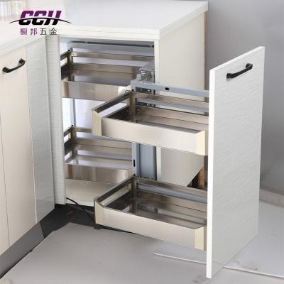 China With Soft Narrow Slide 304 Stainless Steel Pull Out Basket Buffet Vegetable Baskets Corner Storage Magic Basket for sale