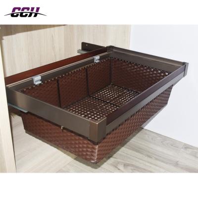 China Wardrobe Viable Cane Rattan Basket Wicker Clothes Laundry Pull Out Slide Storage Basket for sale