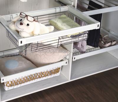 China Bedroom Wardrobe Storage Basket Metal Wire Mesh Laundry Viable Clothes Sliding To Pull Out Basket for sale