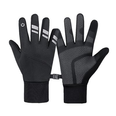 China Hot Sale Winter Bike Gloves Waterproof Anti-Slip Comfortable Cycling Gloves With Fleece Silicone Anti-Slip Reflective Fabric Strips Wearable Loops for sale