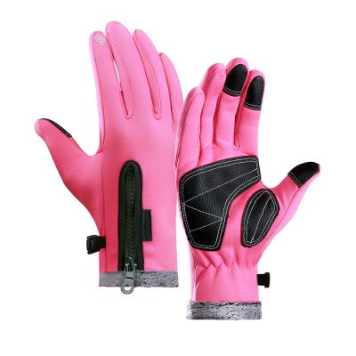 China Comfortable Winter Gloves Cycling Gloves Waterproof Shearling Fabric Inside Anti-slip PU Material Touch Screen Design for sale