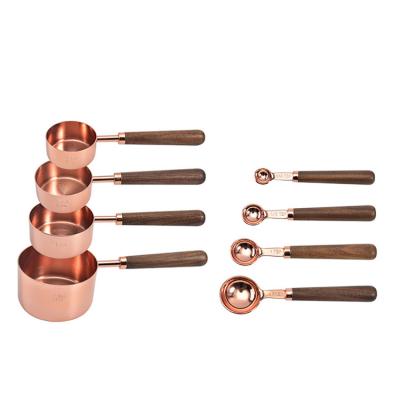 China Viable copper-plated stainless steel measuring cup graduated measuring cup black walnut rose gold measuring cup 8 pie for sale