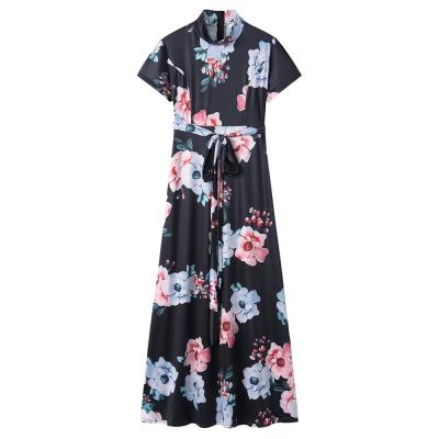 China Breathable Casual Fashionable Short Sleeve Women Beach Dress Summer Floral Print Boho Maxi Dress For Lady for sale