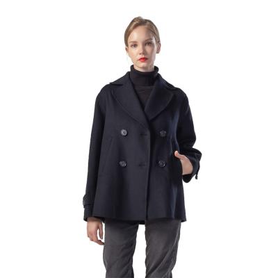 China Women's Breathable Fashion Warm Winter Coat For Women Double Face Wool Cowl Solid Color Stand Collar Cashmere Black 100% Handmade for sale