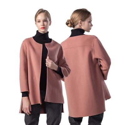 China Others Elegant Classic Women's Jacket Women's Handmade Pink Autumn Winter Jackets Light Soft Women's Wool No Collar Overcoat For Ladies for sale